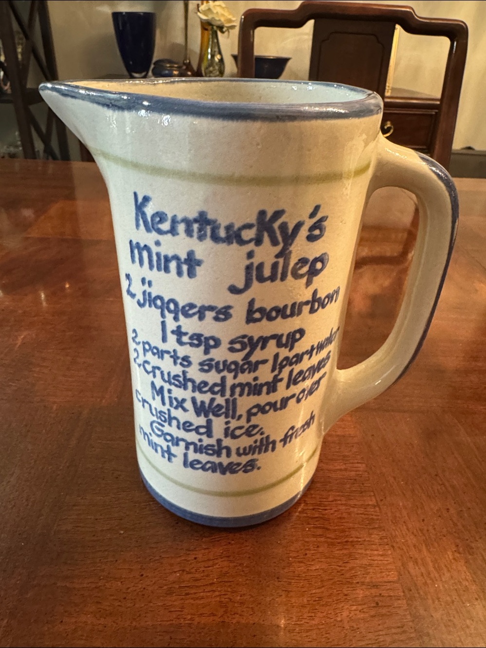 Kentucky’s Mint Julep Recipe on Bar Pitcher by Louisville Stoneware